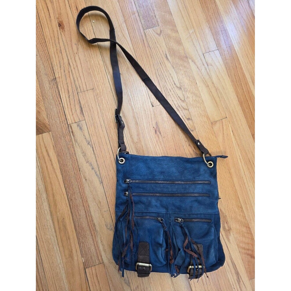 Vtg Blue Buckle Fringe Genuine Suede Leather Crossbody Bag Purse Nina Rossi